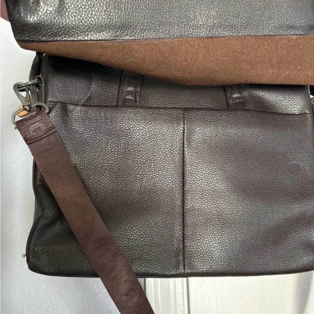 Giorgio Armani Brown Pebbled Leather Travel Laptop Crossbody Bag
